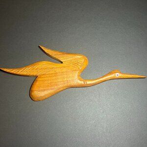 Vintage Hand Carved Wooden Flying Crane Bird Decorative Wall Art 4.25 x 10.75"